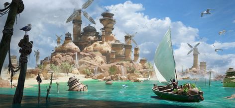 Fantasy Town, Imaginary Maps, Sea Dream, Island Map, Island Art, Concept Artist, That Feeling, Fishing Villages, Fantasy Inspiration