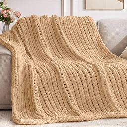 Chunky Knit Throw Blanket, 50''*60'' Knitted Throw Blankets for Bed Couch, Handmade Thick Beige C... | Amazon (US) Beige Crochet Blanket, Cream Throw Blanket, Blankets For Bed, Beige Throws, Cable Knit Blankets, Comfy Blanket, Chunky Knit Throw Blanket, Blanket Craft, Chenille Blanket