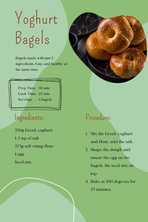 Low Calorie Bagel Recipe, Healthy Bagels, Healthy Bagel, Healthy Recipes Easy Snacks, True Food, Bagel Recipe, Low Cal Recipes, 2 Ingredient, Vegan Recipes Healthy