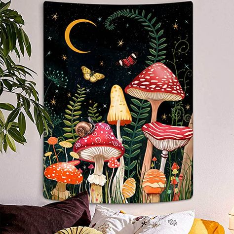 Aesthetic Starry Night, Mushroom Tapestry, Hanging Butterfly, Cottagecore Room Decor, Star Tapestry, Dorm Wall Art, Moon Tapestry, Living Room Dorm, Forest Art