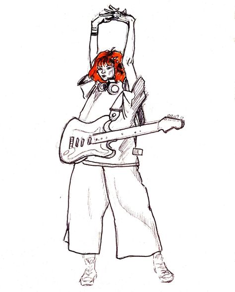 Sketch girl guitar drawing Woman Playing Guitar Drawing, Guitar Player Drawing, Masc Girl, Guitar Drawing, Drawing Poses, Girl Drawing, Funky Art, Playing Guitar, Guitar