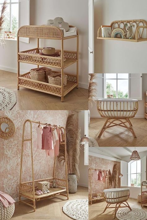 Handmade  CuddleCo Aria 7pc Rattan Nursery Furniture Set Rattan Nursery, White Tree Decorations Decorating Ideas, Shelf Mirror, Design Home Ideas, Boho Baby Room, Changing Unit, Christmas Door Decoration, Home Decor Wallpaper, Christmas Planters