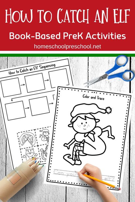 Add these How to Catch an Elf book activities to your preschool reading and literacy centers this holiday season! Kids will love them! #howtocatchanelfactivities #howtocatchanelf #howtocatchanelfbookactivities #homeschoolprek Preschool Elves, Elf Books, Elf Writing, Preschool Christmas Activities, Elf Crafts, Gold Room, Preschool Reading, Elf Activities, Homeschool Elementary