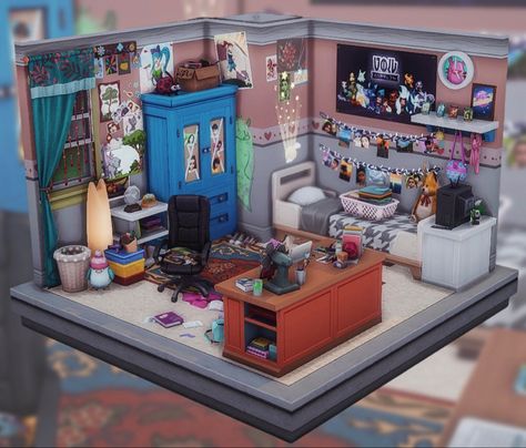 Sims 4 Scientist House, Bedroom Isometric, Child Room Ideas, Outer Ideas, Aesthetic Settings, Sims Apartment, Ts4 Lots, Sims Interior, Sims4 House