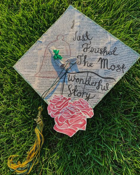 Beauty And The Best Graduation Cap, Beauty And The Beast Grad Cap Ideas, Library Graduation Cap, Graduation Cap Designs Beauty And The Beast, Beauty And The Beast Cap Graduation, Beauty And The Beast Grad Cap, Belle Graduation Cap, Alice In Wonderland Graduation Cap, Book Graduation Cap