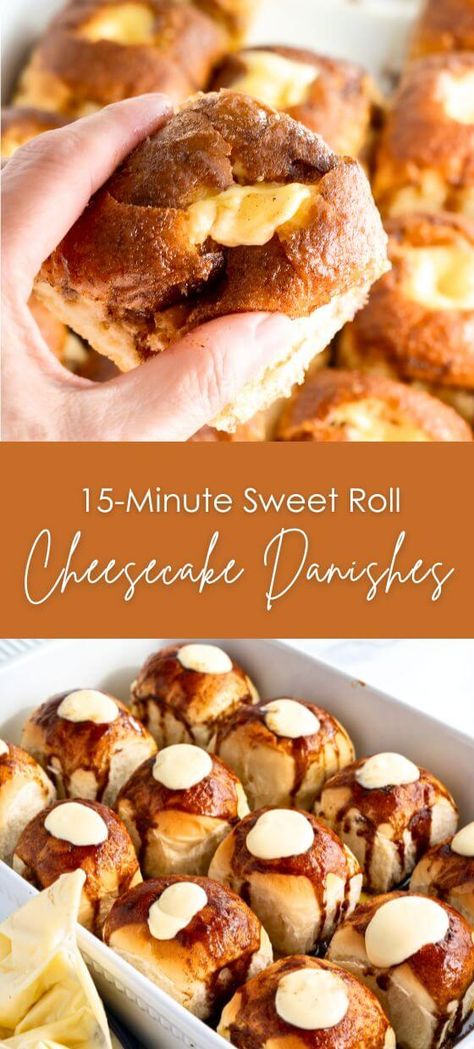 15-Minute Sweet Roll Cheesecake Danishes - Yummy and fully Hawaiian Roll Danish, Kings Hawaiian Cheesecake Danish, Hawaiian Cheesecake Danish, Roll Cheesecake, Hawaiian Bread, Danish Pastries, Breakfast Favorites, Air Fryer Recipes Dessert, Hawaiian Roll