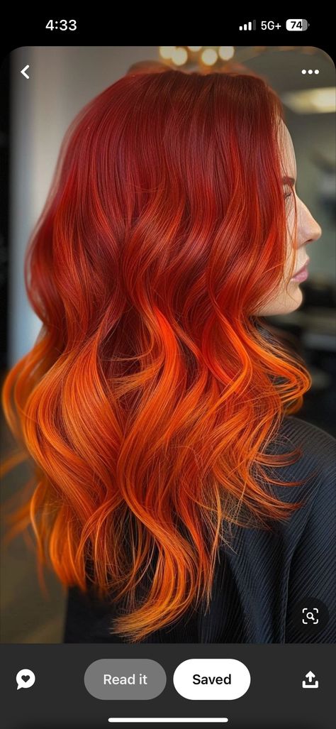 Red Fade To Orange Hair, Fire Hair Color, Red Orange Hair, Ombre Bob, Fire Hair, Short Red Hair, Orange Ombre, Red Ombre, Ombre Hair Color