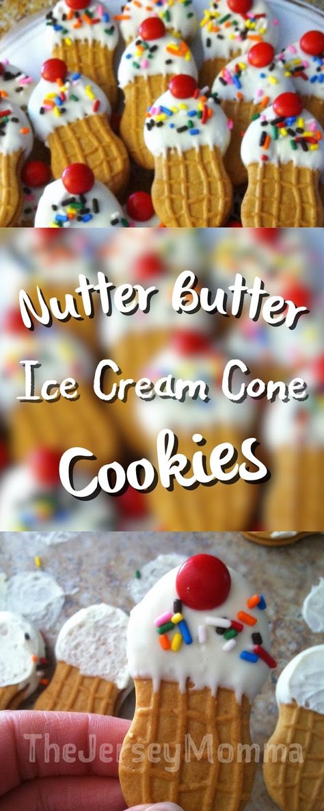 DIY:  Nutter Butter Ice Cream Cone Cookies Ice Cream Cone Cookies, Best Gingerbread Cookies, Butter Ice Cream, Cookie Craft, Nutter Butter Cookies, Ice Cream Cookie Sandwich, Dipped Cookies, Nutter Butter, Ice Cream Cookies