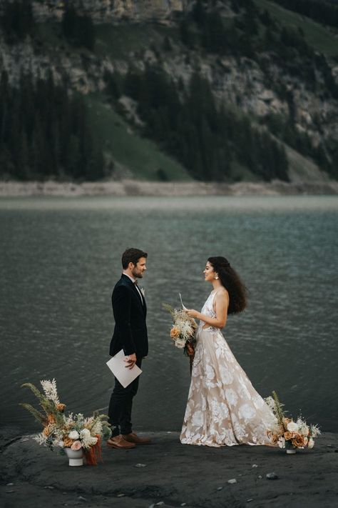 Lake Dock Elopement, Mountain Lake Elopement, Lakefront Wedding Ceremony, Pond Elopement, Elopement Pics, Whimsical Elopement, Elopement Poses, Lake Wedding Photos, Alaska Elopement