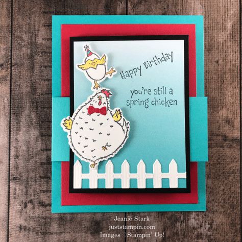 Spring Chicken | Just Stampin' Birthday Chicken, Hey Birthday, Chicken Cards, Animal Stamps, Spring Chicken, Birthday Stamps, Hand Made Greeting Cards, Stampin Up Catalog, Making Greeting Cards