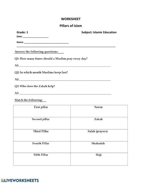 Islamic Worksheet, Five Senses Worksheet, 1st Grade Reading Worksheets, Islamic Kids Activities, Pillars Of Islam, Activity Sheets For Kids, Cute Quotes For Him, First Day Of School Activities, Arabic Alphabet For Kids