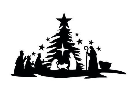 Christmas Sihoullete, Nativity Scene Silhouette, Nativity Silhouette, Vinyle Cricut, Watercolor Christmas Tree, Happy New Year Design, Astuces Diy, Silhouette Christmas, Nativity Crafts