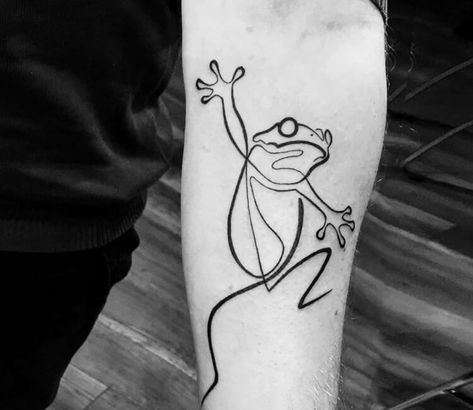 Tattoo photo - Frog tattoo by Adrianna Marta Grzelak Frog Line Tattoo, Minimal Frog Tattoo, Single Line Frog Tattoo, Tiny Tree Frog Tattoo, Frog Tattoo Abstract, Teacher Tattoos, Steve Butcher Tattoo, Hyper Realistic Tattoo, Gamer Tattoos