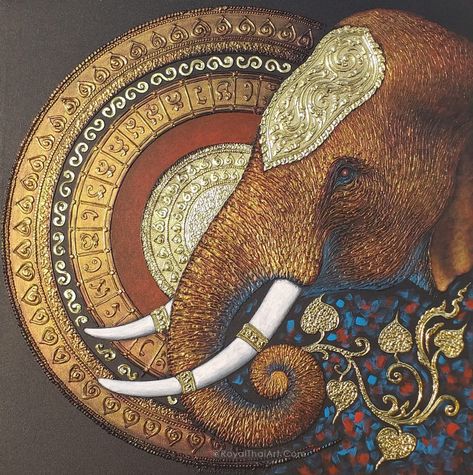 Thai Painting Design, Best Selling Paintings, Thai Elephant Art, Home Decor Paintings Canvas, Indian Elephant Painting, Thai Art Painting, Elephant Canvas Painting, Mandala Art Painting, Indian Elephant Art