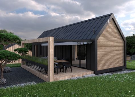 Weekend House Plan, Small Weekend House, Scandinavian Modern House, Gable House, 500 Euro, House Cladding, Small Wooden House, Modern Barn House, House Extension Design