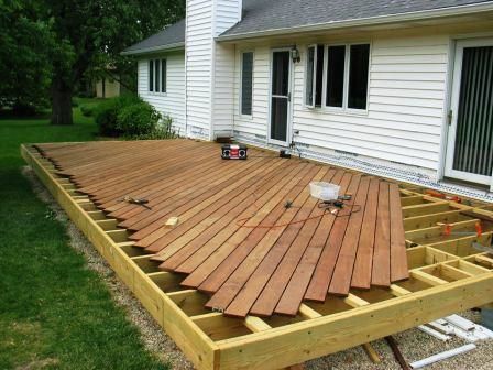 Deck Floor Designs, Deck On The Ground, Low Deck Designs, Wooden Deck Designs, Seating Restaurant, Outdoor Deck Design, Wood Deck Designs, House Customization, Ipe Deck