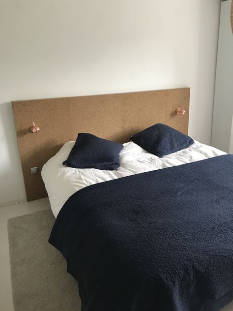 Cork Headboard, Tiles Headboard, Cork Wallpaper, Cork Ideas, Copper Lamps, Diy Headboard, Cork Board, Headboards, Bedroom Inspirations