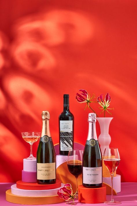 For a special drop to warm their heart this Valentine's Day, look no further than the Fortnum & Mason wine cellars. Festive Poster Design, Valentines Day Advertising, Wine Valentines Day, Valentines Day Champagne, Vodka Photography, Champaign Bar, Wine Product Photography, Wine Shoot, Cupcake Wine