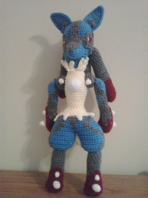 This is a pattern for Mega Lucario.  This was a lot easier than majority of my Pokemon patterns because I had already done a pattern for L... Lucario Crochet Pattern, Crochet Rayquaza, Crochet Lucario Pattern, Lotad Pokemon Crochet, Onyx Pokemon Crochet Pattern, Growlithe Pokemon Crochet Pattern, Pokémon Crochet, Mega Lucario, Pokemon Crafts