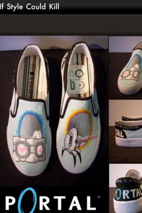 Portal Shoes Portal Shoes, Game Crafts, Portal Art, Portal Game, Custom Painted Shoes, Portal 2, Nerd Love, Hand Painted Shoes, Nerdy Girl