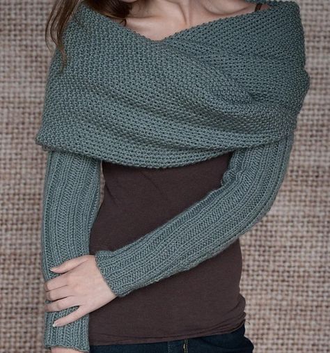 7 Sweater Scarf Patterns: Make a Scarf with Sleeves! - The Yarn Queen Scarf Sweater Wrap, Sleeve Scarf, Pola Lengan, Pattern Sleeve, Scarf Sweater, Sweater Wrap, Cowl Knitting Pattern, Sweater Scarf, Crochet Shrug