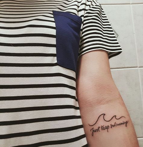 Tattoo Submission: Cinzia (Turin) Just Keep Swimming Tattoo Small, Swim Tattoo Ideas, Keep Swimming Tattoo, Just Keep Swimming Tattoo, Teardrop Tattoo, Swimming Tattoos, Swimming Tattoo, Literary Tattoos, Just Keep Swimming