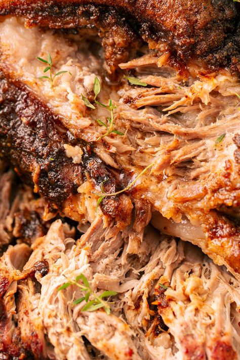 Tender pulled pork shoulder is a bulk family meal-planning staple! Flavorful and versatile, you'll make this multiple times per month! Bbq Pork Shoulder Oven, Oven Pulled Pork Shoulder, Pork Shoulder In Oven, Shoulder Roast Recipes, Pork Butts In The Oven, Pork Shoulder Oven, Cooking Pork Shoulder, Pork Pot Roast, Pulled Pork Shoulder