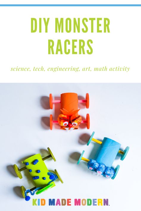 Monster Race car DIY #stem #steam #kidsDIY #DIY #kidscrafts #artsandcrafts Diy Car Preschool, Race Car Stem Activity, Race Car Crafts, Derby Crafts, Diy Race Car, Race Car Craft, Cars Preschool, Makerspace Elementary, March Preschool