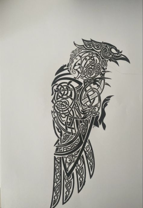 Norse Dragon Art, Norse Owl Tattoo, Nordic Owl Tattoo, Celtic Raven Tattoo Design, Traditional Celtic Tattoos, Traditional Viking Tattoo Design, Nordic Art Vikings, Norse Dragon Tattoo, Viking Armor Tattoo