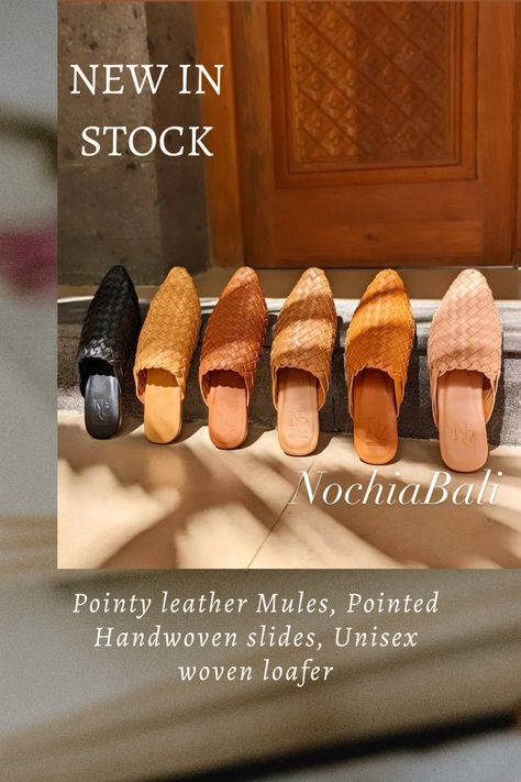 Made from 100% genuine goatskin Leather, Handmade by local artisans in Bali Island, Indonesia. Complete your everyday look with this pointed classic, designed mules. Summer Mules, Woven Mules, Bali Island, Clogs And Mules, Shoes World, Leather Slides, Leather Mules, Clogs Shoes, Style Chic