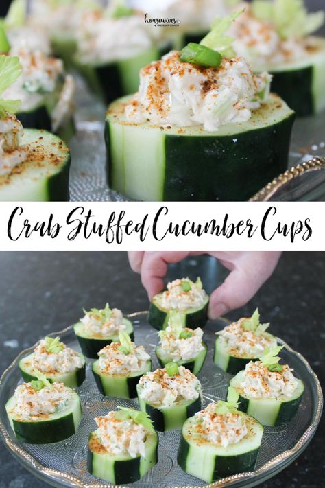 We've been on a crab kick lately and don't want to let one bit of leftover crab meat go to waste! So we made this delicious, healthy, low carb appetizer. They're the perfect pick-me-up (pardon the pun) appetizer! #crabstuffedcucumbercups #crabrecipe #cucumbercups Leftover Crab Meat, Crab Recipes Healthy, Low Carb Appetizer, Cucumber Appetizers, Crab Appetizer, Cucumber Cups, Crab Meat Recipes, Crab Stuffed, Cucumber Bites