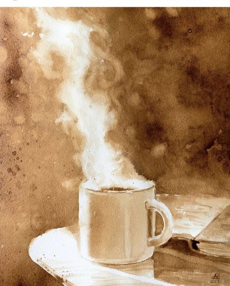 Brown Watercolor Painting, Monotone Painting, Coffee Art Drawing, Cafe Artwork, Magical Watercolor, Coffee Art Painting, Brown Watercolor, Coffee Watercolor, Sketch Note