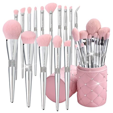 Make up Brushes Set with elegant Pink Brush Holder , absolutely cute and a must have! link provided! #sponsor Make Up Brushes Set, Makeup Contouring, Pink Brush, Pink Makeup Brush, Blending Eyeshadow, Eye Makeup Brushes, Contour Brush, Soft Makeup, Makeup Brush Holders