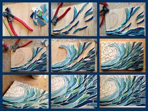 Felicity Ball mosaics: How I made a wave mosaic Vitromosaico Ideas, Wave Mosaic, Mosaic Waves, Mosaic Art Diy, Mosaic Pots, Mosaic Garden Art, Mosaic Art Projects, Mosaic Stained, Mosaic Tile Art