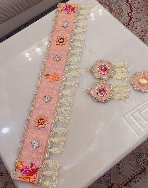 Bandarwal Designs Handmade For Mandir, Bandarwal Designs, Toran Designs Doors Handmade, Flower Toran, Wind Chain, Handmade Decorative Items, Thali Decoration Ideas, 1st Birthday Girl Decorations, Door Hanging Decorations