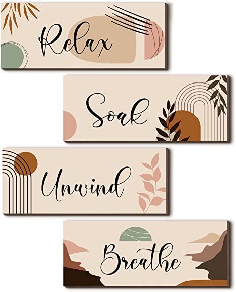 Rustic Boho Bathroom, Farmhouse Bathroom Wall Decor, Breathe Sign, Bathroom Canvas Art, Paintings For Home, Relax Soak Unwind, Rustic Farmhouse Bathroom, Farmhouse Paintings, Bathroom Wall Stickers