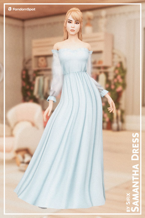 Light Blue Dress Formal, Dress Sims 4 Cc, Sims Clothes, Galaxy Dress, Elie Saab Fall, Sims 4 Dresses, Long Blue Dress, Ombre Dress, Blue Dress Formal