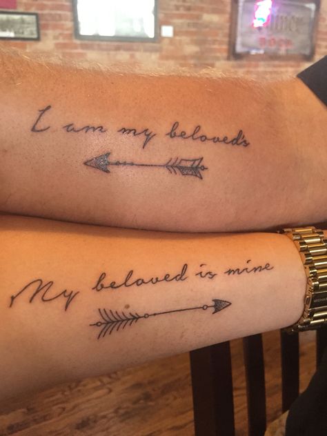 I Am Yours And You Are Mine Tattoo, I Am My Beloveds And He Is Mine Tattoo, I Am My Beloved Tattoo, I Am My Beloved And My Beloved Is Mine Tattoo, Couple Bible Verse Tattoos, Song Of Solomon Tattoo, I Am My Beloved And My Beloved Is Mine, My Beloved Tattoo, Tattoo Partner