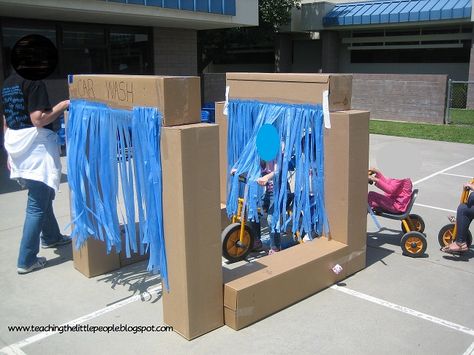 Car Wash! Transportation Theme, Dramatic Play Centers, Outdoor Classroom, Play Centre, Plastic Tablecloth, Plastic Tables, Outdoor Learning, Dramatic Play, Outdoor Kids