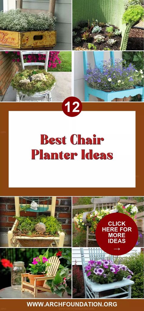 Turning an old chair into a planter adds a rustic and unexpected charm to your garden or patio. The mix of vintage furniture and vibrant plants creates a delightful contrast that catches the eye. This creative approach to gardening not only repurposes furniture but also adds a touch of personality to your outdoor space. Breathe new life into your garden with these unique chair planter ideas. Diy Chair Planter, Chair Flower Planter, Old Chair Ideas, Chair Planter Ideas, Creative Chair, Best Chair, Old Wicker, Front Porch Swing, Chair Planter