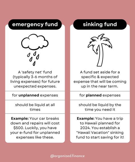 Saving Accounts To Have, Sinking Funds Categories, Emergency Fund Savings Plan, Emergency Funds, Financial Literacy Lessons, Sinking Fund, Money Planner, Money Saving Methods, Financial Budget