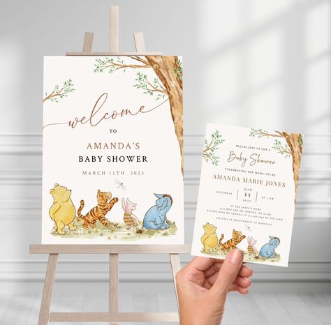 Winnie The Pooh Baby Shower, Pooh Baby, Shower Welcome Sign, Baby Shower Welcome Sign, Baby Shower Signs, Neutral Baby Shower, Pooh Bear, Office Max, Baby Signs