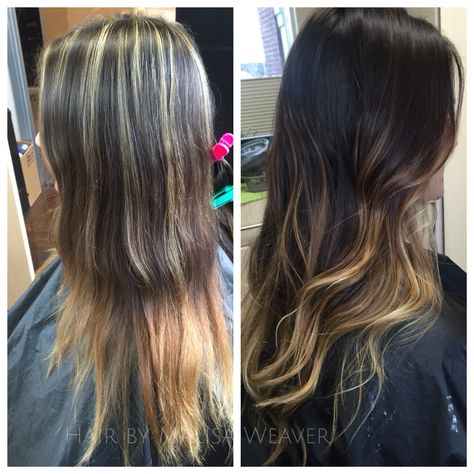 Before & After: several things are going wrong with this one! Bad chunk #highlights to #blended #balayage #ombre #brunette #honeyblonde #hairpainting #salonlofts #columbus Bad Balayage Gone Wrong, Highlights To Balayage Before And After, Bad Highlights Before And After, Bad Balayage, Chunk Highlights, Bad Highlights, Ombre Brunette, Blended Balayage, Eva Hair