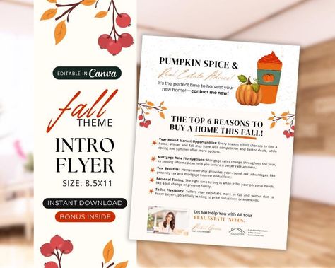 Pumpkin Spice and Real Estate Advice Flyer, House Market Update, Hello Neighbor Letter, Realtor Fall, Real Estate Fall Marketing Template Fall Real Estate, Introduction Letter, Hello Neighbor, Real Estate Advice, Digital Business Card, Real Estate Branding, Marketing Template, Housing Market, Real Estate Marketing