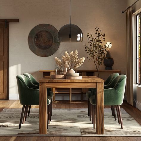 Kody Parsons Velvet Chairs for Dining Room Green Accent Dining Room, Earthy Tone Dining Room, Dining Chairs Ideas, Dining Area Ideas, Chairs For Dining Room, Colored Dining Chairs, Brown Theme, Small Dining Room, Condo Decor