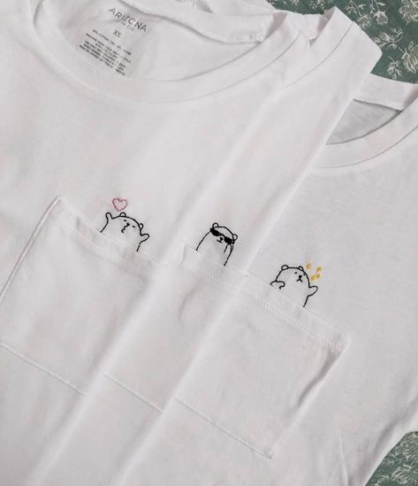 Cool Embroidery Ideas Clothes Shirts & Tops, Tshirt Doodle Design, Tshirt Stitching Ideas, Cute Embroidery Tshirt, Embroidery In Tshirt, Embroidery Patterns Shirt, Embroidery Patterns Tshirt, Cute Embroidery On Tshirts, Matching Embroidery Designs