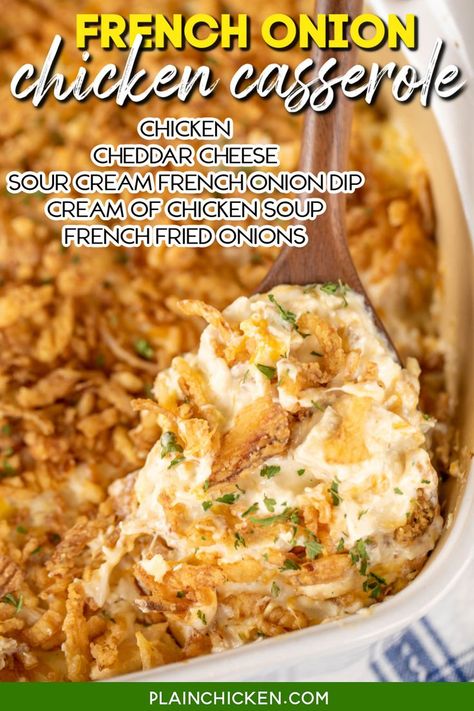 French Fried Onion Chicken, French Fried Onion Recipes, French Onion Chicken Casserole, Onion Chicken Casserole, French Onion Casserole, Fried Onions Recipe, French Onion Dip Recipe, Foods Chicken, Chicken Cheddar