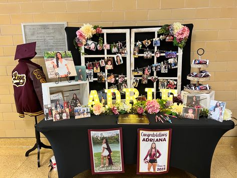 Senior Party Picture Display, Senior Night Table Display Cross Country, Senior Night Tables Ideas, Senior Tables Ideas, Drill Team Senior Table, Senior Table Display Sports, Senior Volleyball Table Display, Senior Night Table Display Soccer, Senior Sports Table Ideas