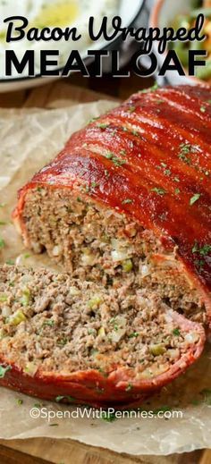 Smoked bacon wrapped meatloaf is full of flavor and deliciously moist! A classic meatloaf is wrapped in bacon and brushed with a tangy ketchup & chili sauce glaze to create this tasty dish. #spendwithpennies #baconwrappedmeatloaf #meatloafrecipe #maindish #comfortfood Easy Bacon Wrapped Meatloaf, Traditional Meatloaf Recipes, Bacon Meatloaf, Bacon Wrapped Meatloaf, Traditional Meatloaf, Resepi Biskut, Good Meatloaf Recipe, Classic Meatloaf, Easy Bacon