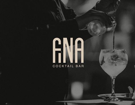 FINA - Cocktail Bar Branding & Social Media Project Bar Branding Ideas, Cocktail Bar Logo Design Ideas, Bar Logos Ideas, Cocktail Bar Logo Design, Cocktail Branding Design, Cocktail Bar Social Media, Bar Branding Identity, Nightclub Branding, Cocktail Social Media